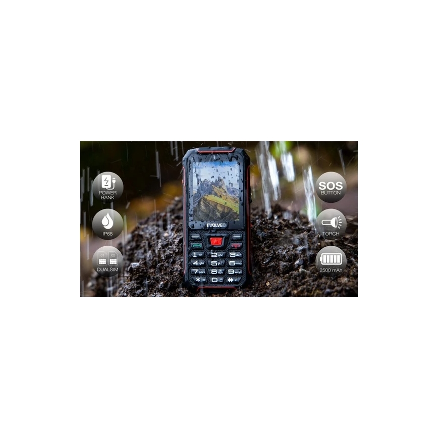 Evolveo - StrongPhone W4, teléfono Dual SIM resistente al agua, negro/rojo