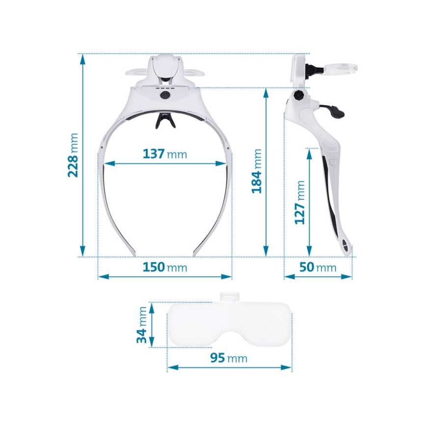 Extol - Gafas recargables con lupa e iluminación LED/300 mAh