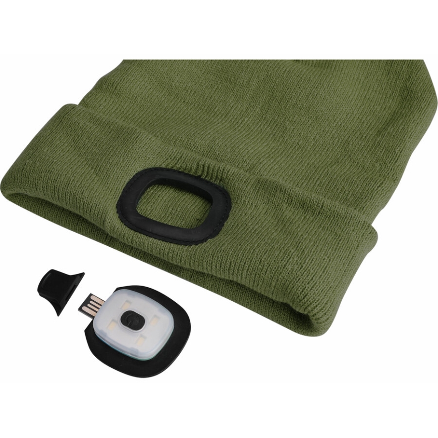 Extol - Gorro con linterna frontal recargable por USB 300 mAh, verde, talla única