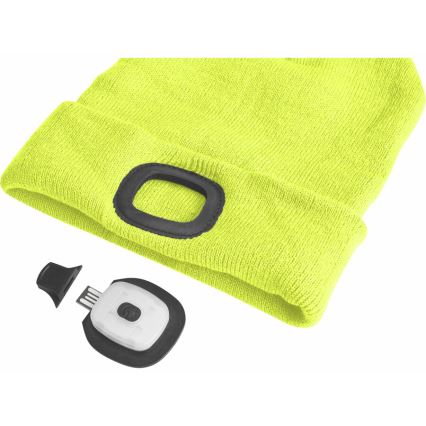 Extol - Gorro con linterna frontal recargable por USB, batería integrada de 300 mAh, amarillo neón, talla única