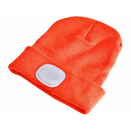 Extol - Gorro con linterna frontal recargable por USB con batería de 250 mAh, naranja neón, talla única