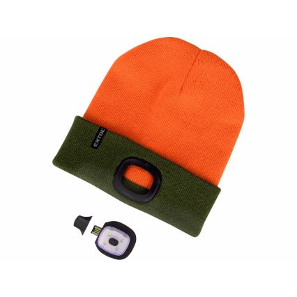 Extol - Gorro con linterna frontal recargable por USB 300 mAh, neón naranja/verde, talla única