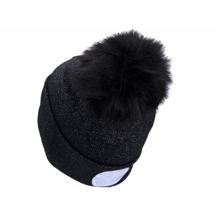 Extol - Gorro con luz frontal recargable por USB, batería 300 mAh, negro con pompón, talla única
