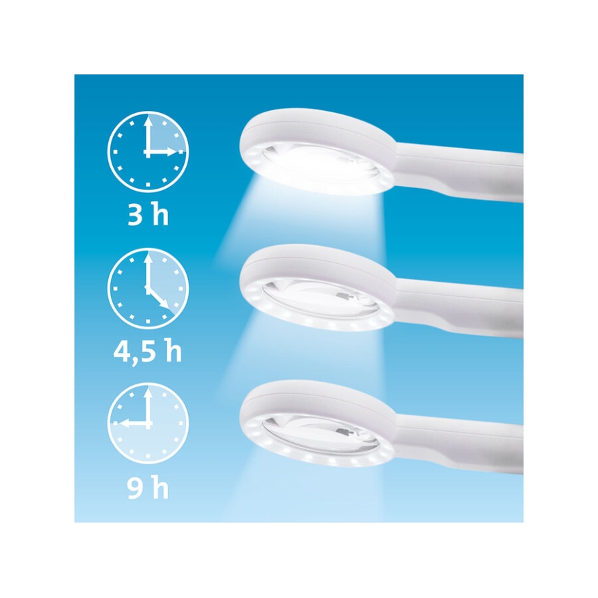 Extol - Lupa recargable con luz LED regulable/650 mAh blanca/gris