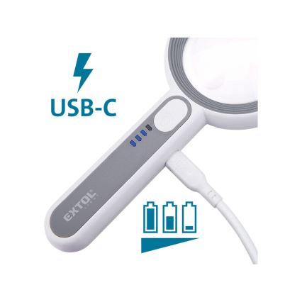 Extol - Lupa recargable con luz LED regulable/650 mAh blanca/gris