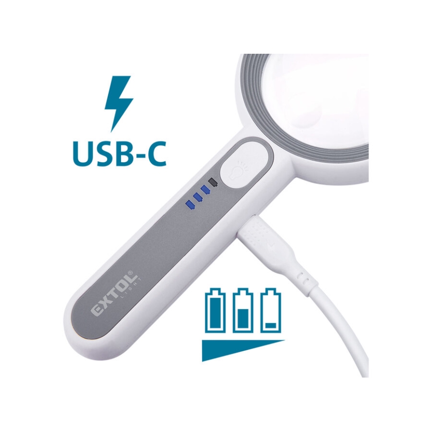 Extol - Lupa recargable con luz LED regulable/650 mAh blanca/gris