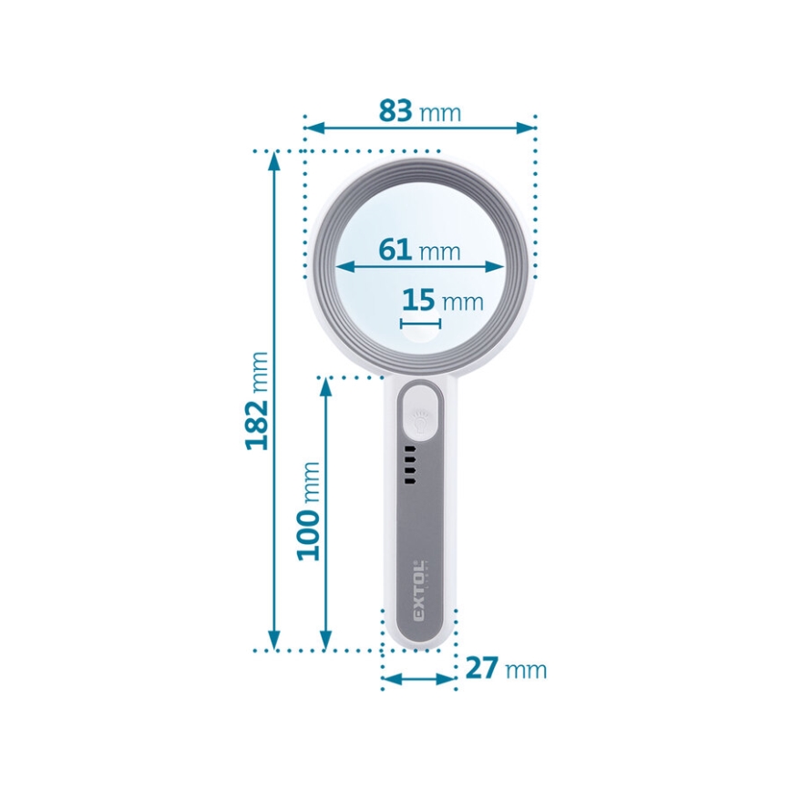 Extol - Lupa recargable con luz LED regulable/650 mAh blanca/gris