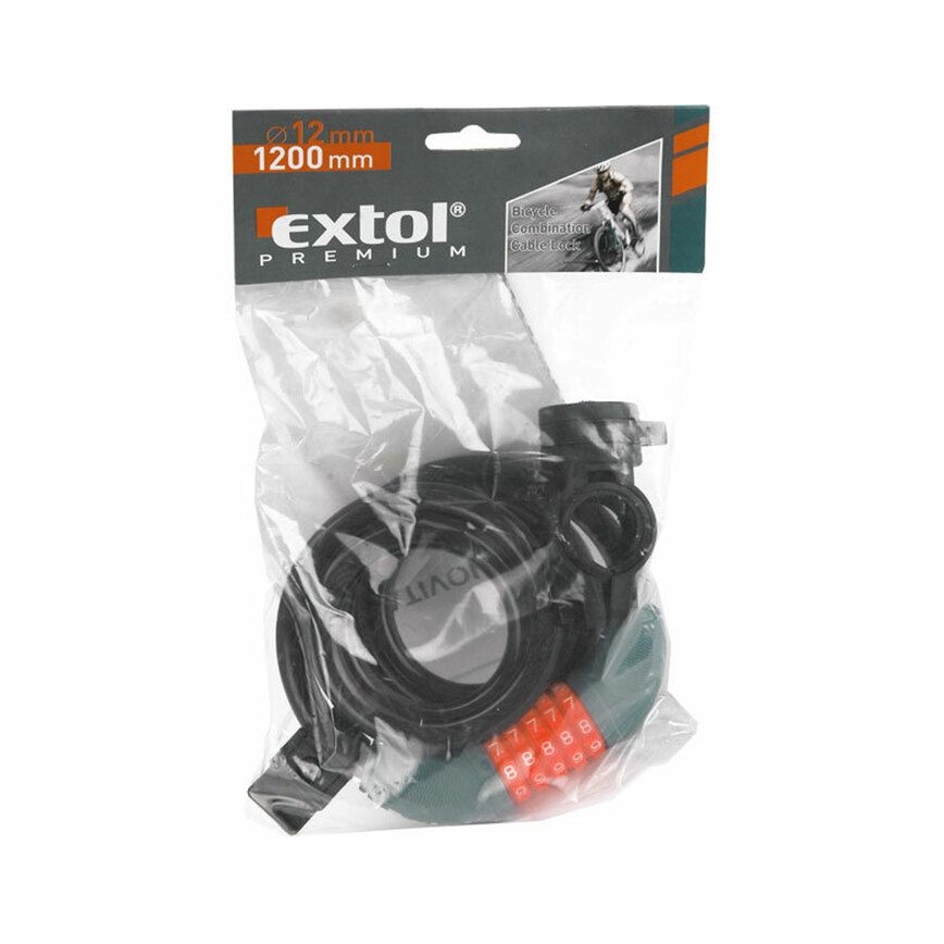 Extol Premium - Candado de cable para bicicleta 12x1200 mm con código de 5 dígitos