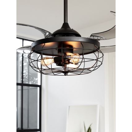FANAWAY 212920 - Ventilador de techo LED INDUSTRI 3xE27/4W/230V negro + mando a distancia