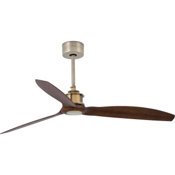 FARO 33398WT - Ventilador de techo JUST FAN M diámetro 128 cm marrón/latón Wi-Fi Tuya + mando a distancia