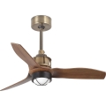 FARO 33428WT1N - Ventilador de techo LED regulable JUST FAN con LED/16W/230V, diámetro 81 cm, marrón/latón, Wi-Fi Tuya + mando a distancia