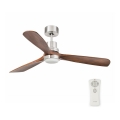 FARO 33518DC - Ventilador de techo LED LANTAU LED/15W/230V diámetro 132 cm cromo mate/madera + mando a distancia