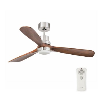 FARO 33518DC - Ventilador de techo LED LANTAU LED/15W/230V diámetro 132 cm cromo mate/madera + mando a distancia