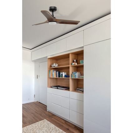 FARO 33806WT-1TW - Ventilador de techo LED regulable HEYWOOD S LED/10W/230V 2700/4000/6000K madera/negro Ø 90 cm Wi-Fi Tuya + mando a distancia