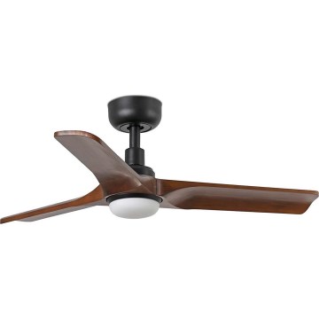 FARO 33806WT1S - Ventilador de techo LED regulable HEYWOOD S con LED 10W/230V, 2700/3000/4000K, Ø 90 cm, acabado madera/negro, Wi-Fi Tuya + mando a distancia