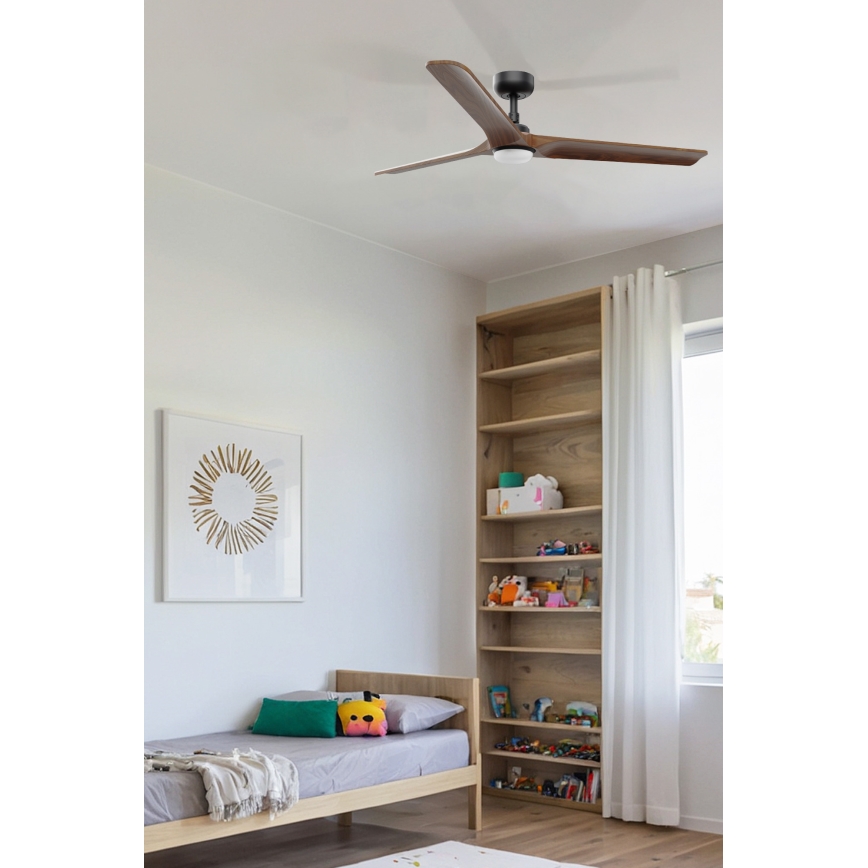 FARO 33809WT1S - Ventilador de techo LED regulable HEYWOOD L LED/10W/230V 2700/3000/4000K diámetro 132 cm madera/negro Wi-Fi Tuya + mando a distancia