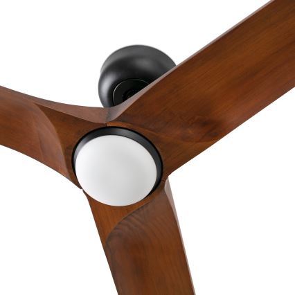 FARO 33809WT1S - Ventilador de techo LED regulable HEYWOOD L LED/10W/230V 2700/3000/4000K diámetro 132 cm madera/negro Wi-Fi Tuya + mando a distancia
