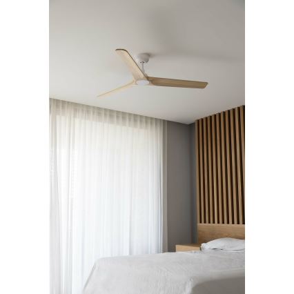 FARO 33810WT - Ventilador de techo HEYWOOD L madera/blanco Ø 132 cm Wi-Fi Tuya + mando a distancia