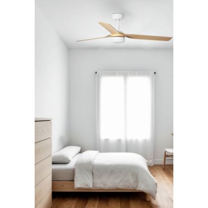 FARO 33816WT-20 - Ventilador de techo LED regulable PUNT M LED/18W/230V marrón/blanco Ø 132 cm Wi-Fi Tuya + control remoto