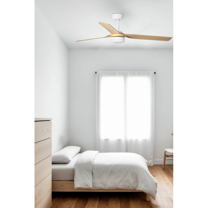 FARO 33816WT1S - Ventilador de techo LED regulable PUNT M LED/18W/230V 2700/3000/4000K diámetro 132 cm beige/blanco Wi-Fi Tuya + mando a distancia
