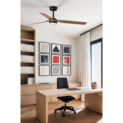 FARO 33817WT1S - Ventilador de techo LED regulable PUNT M LED/18W/230V 2700/3000/4000K diámetro 132 cm marrón/negro Wi-Fi Tuya + mando a distancia