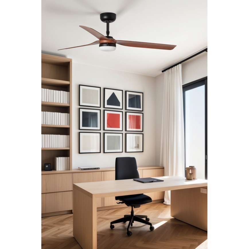 FARO 33817WT1S - Ventilador de techo LED regulable PUNT M LED/18W/230V 2700/3000/4000K diámetro 132 cm marrón/negro Wi-Fi Tuya + mando a distancia