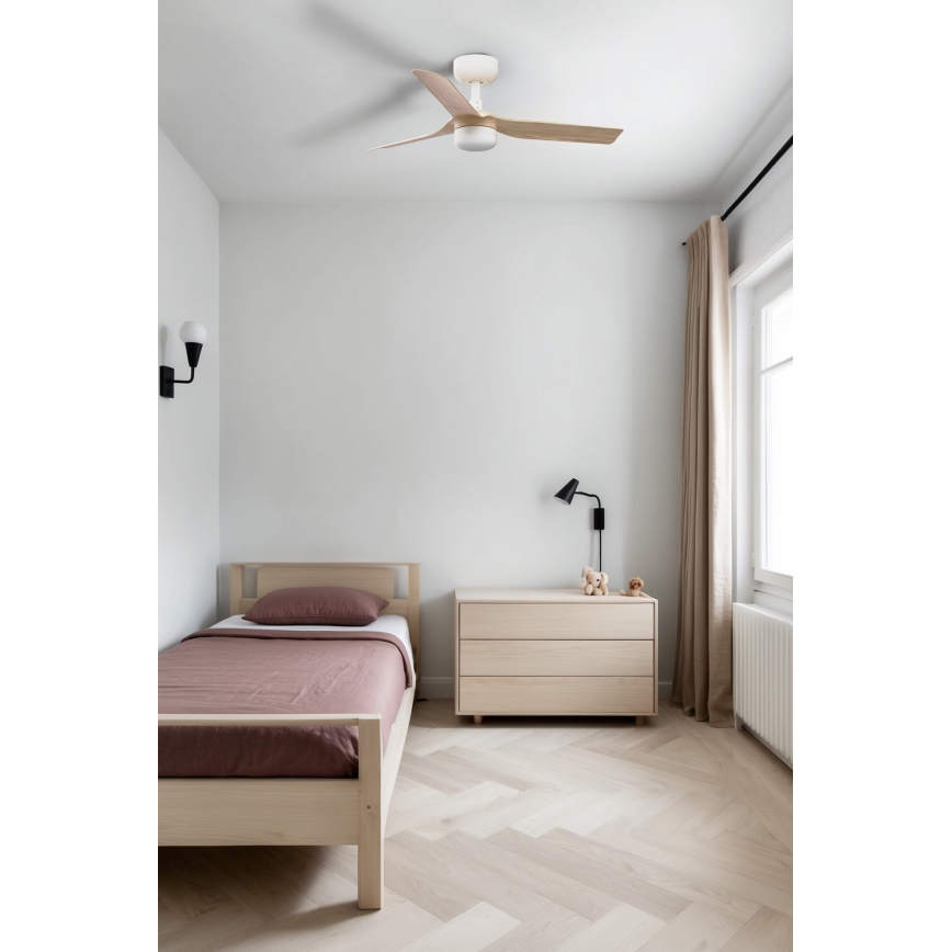 FARO 33821-1TW - Ventilador de techo regulable MINI PUNT S LED/10W 2700/3000/4000K madera/blanco Ø 90 cm + mando a distancia