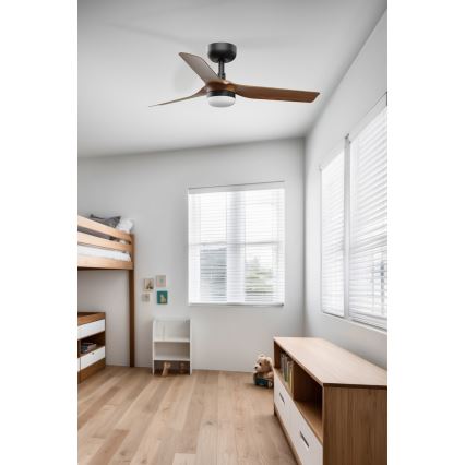 FARO 33823WT-1TW - Ventilador de techo LED regulable MINI PUNT S LED/10W/230V 2700/4000/6000K marrón/negro diá. 90 cm Wi-Fi Tuya + control remoto