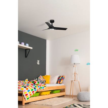 FARO 33825-1TW - Ventilador de techo LED regulable HEY S LED/10W/230V 2700/4000/6000K negro diá. 90 cm + control remoto