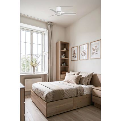 FARO 33826WT-1TW - Ventilador de techo LED regulable HEY TUB S LED/10W/230V 2700/3000/4000K blanco Ø 90 cm Wi-Fi Tuya + mando a distancia