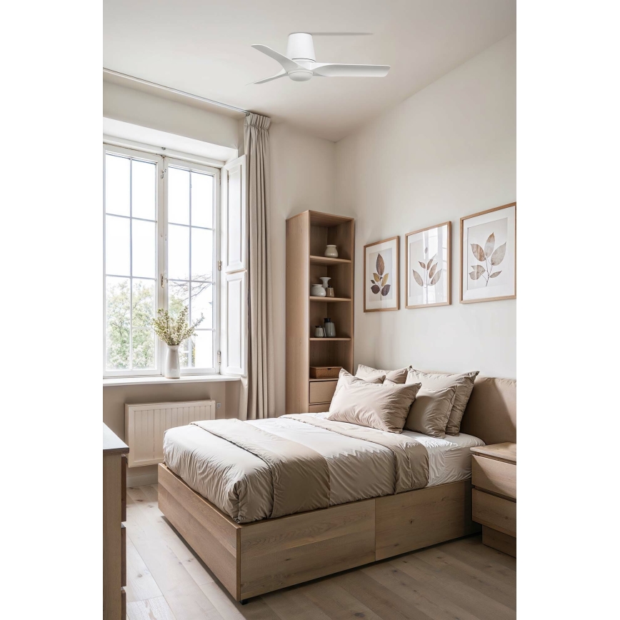 FARO 33826WT-1TW - Ventilador de techo LED regulable HEY TUB S LED/10W/230V 2700/3000/4000K blanco Ø 90 cm Wi-Fi Tuya + mando a distancia