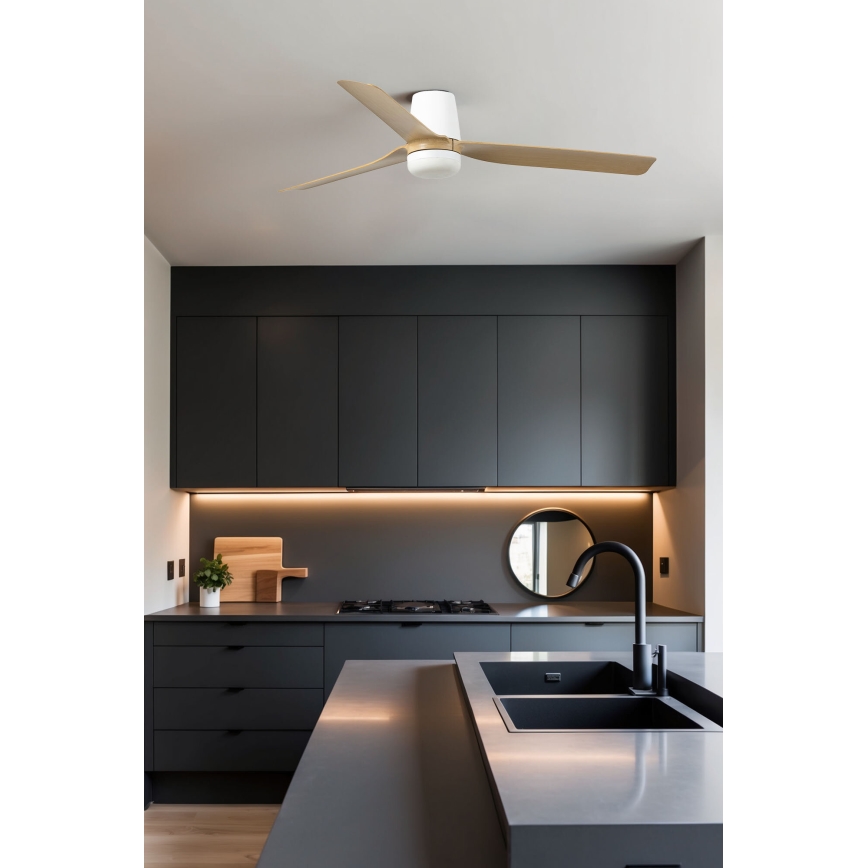 FARO 33829-1TW - Ventilador de techo LED regulable PUNT TUB M LED/18W/230V 2700/3000/4000K Ø 130 cm blanco/marrón+ mando a distancia