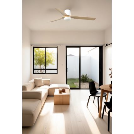 FARO 33829WT-1TW - Ventilador de techo LED regulable PUNT TUB M LED/18W/230V 3000/4200/6500K marrón/blanco diá. 132 cm Wi-Fi Tuya + control remoto