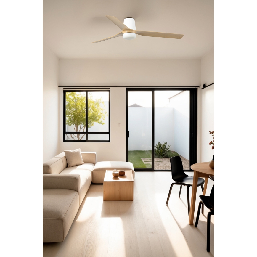 FARO 33829WT-1TW - Ventilador de techo LED regulable PUNT TUB M LED/18W/230V 3000/4200/6500K marrón/blanco diá. 132 cm Wi-Fi Tuya + control remoto