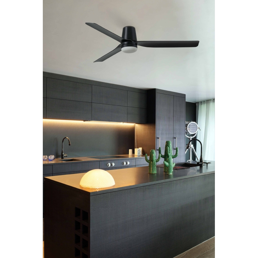 FARO 33830WT1S - Ventilador de techo LED regulable PUNT TUB M LED/18W/230V 2700/3000/4000K diámetro 132 cm negro Wi-Fi Tuya + control remoto
