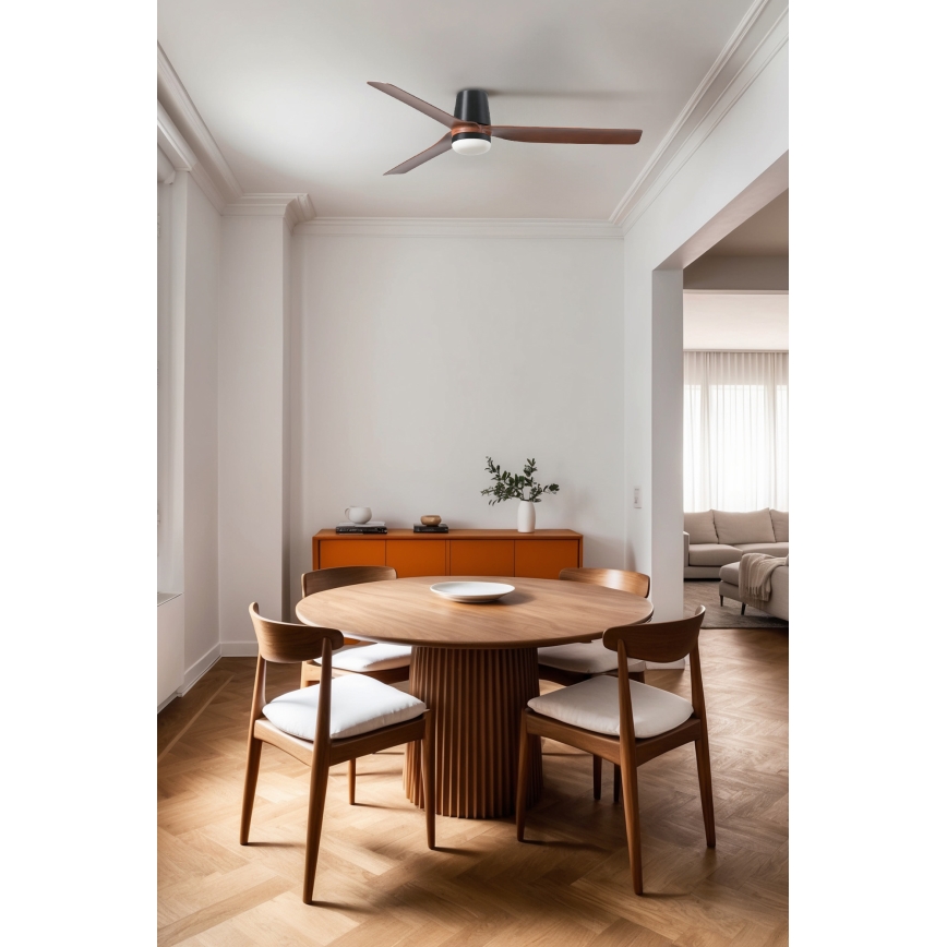 FARO 33831WT1S - Ventilador de techo LED regulable PUNT TUB M LED/18W/230V 2700/3000/4000K diámetro 132 cm marrón/negro Wi-Fi Tuya + mando a distancia