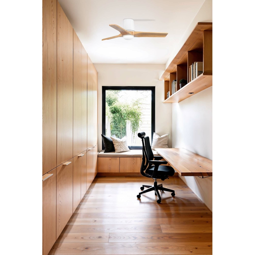 FARO 33836-1TW - Ventilador de techo LED regulable HEYWOOD TUB con LED/10W/230V 2700/3000/4000K pino/blanco diámetro 90 cm + control remoto