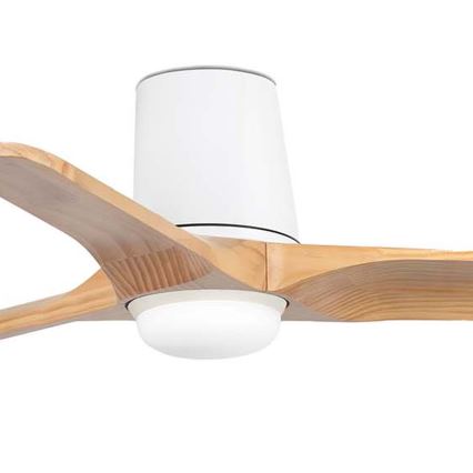 FARO 33836WT-1TW - Ventilador de techo LED regulable HEYWOOD TUB S con LED 10W/230V, temperaturas 2700/3000/4000K, acabado pino/blanco, Ø 90 cm, compatible con Wi‑Fi Tuya y mando a distancia