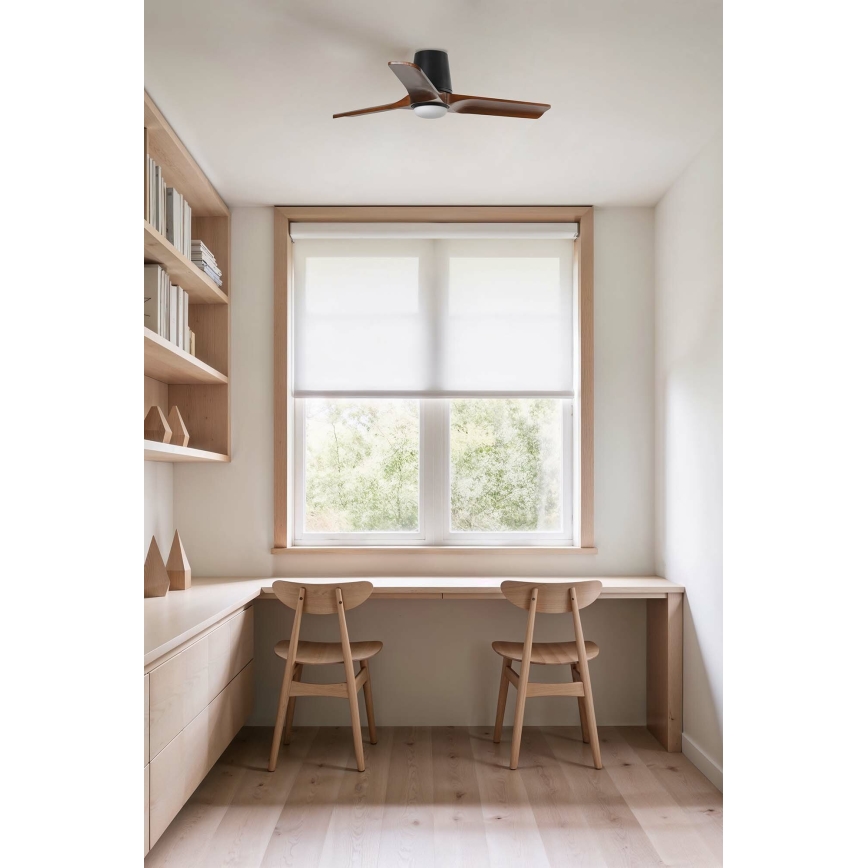 FARO 33837-1TW - Ventilador de techo LED regulable HEYWOOD TUB con LED/10W/230V 2700/3000/4000K pino/negro Ø 90 cm + mando a distancia