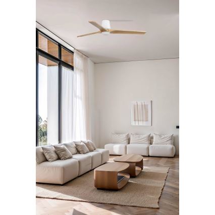 FARO 33838WT-1TW - Ventilador de techo LED regulable HEYWOOD TUB L LED/10W/230V 2700/3000/4000K pino/blanco diámetro 132 cm Wi-Fi Tuya + mando a distancia
