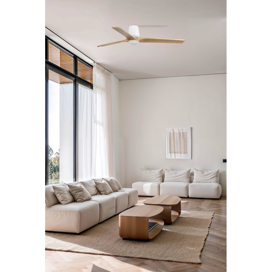 FARO 33838WT-1TW - Ventilador de techo LED regulable HEYWOOD TUB L LED/10W/230V 2700/3000/4000K pino/blanco diámetro 132 cm Wi-Fi Tuya + mando a distancia