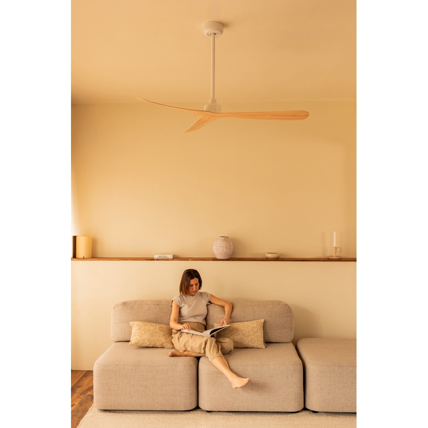 FARO 34195WT - Ventilador de techo ROCKER M, diámetro 132 cm, beige/blanco, Wi-Fi Tuya + mando a distancia