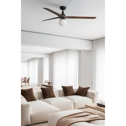 FARO 34276WT-11L - Ventilador de techo KLIM L 1xE27/15W/230V nogal/negro Ø 150 cm Wi-Fi Tuya + mando a distancia