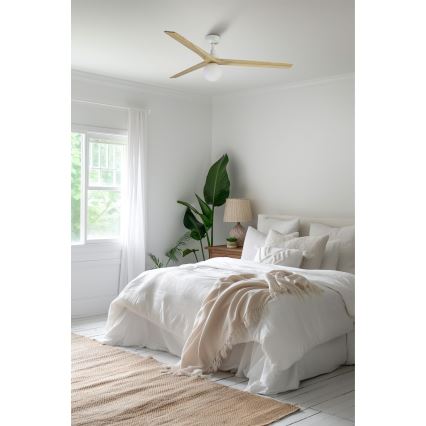 FARO 34279-11L - Ventilador de techo KLIM L 1xE27/15W/230V roble/blanco diá. 150 cm + control remoto