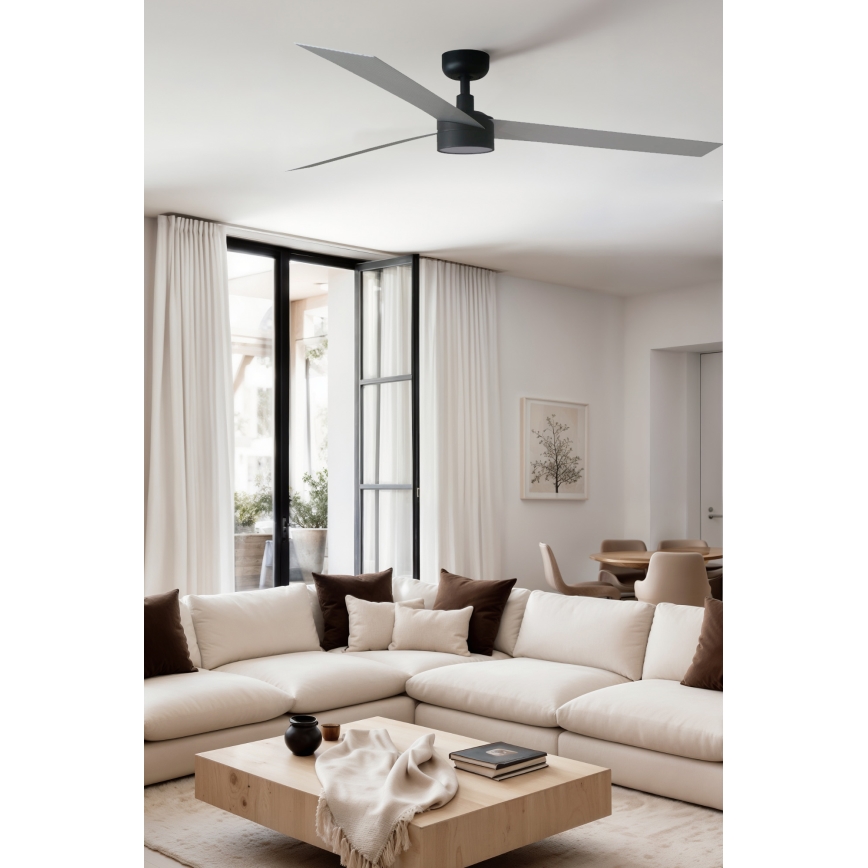 FARO 34287WT1S - Ventilador de techo LED regulable CRUISER XL LED/18W/230V 2700/3000/4000K Ø 160 cm gris/negro Wi‑Fi Tuya + control remoto
