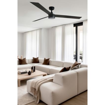 FARO 34293WT1S - Ventilador de techo LED regulable CRUISER XL LED/18W/230V 2700/3000/4000K diámetro 160 cm negro Wi-Fi Tuya + mando a distancia