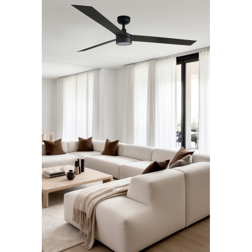 FARO 34293WT1S - Ventilador de techo LED regulable CRUISER XL LED/18W/230V 2700/3000/4000K diámetro 160 cm negro Wi-Fi Tuya + mando a distancia