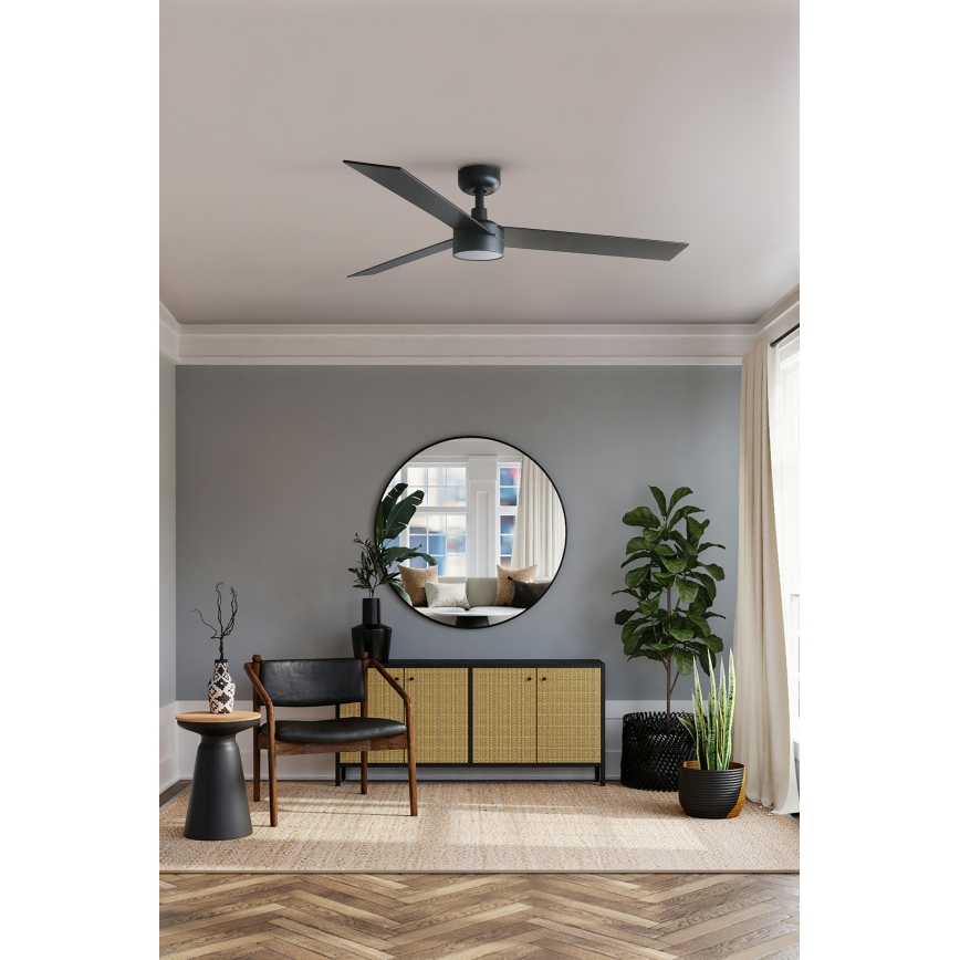 FARO 34298WT1S - Ventilador de techo LED regulable RUDDER L LED/18W/230V 2700/3000/4000K Ø 132 cm marrón/negro Wi-Fi Tuya + mando a distancia