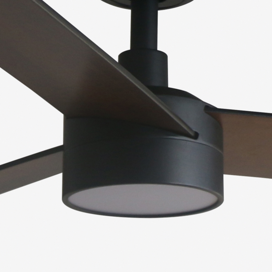 FARO 34298WT1S - Ventilador de techo LED regulable RUDDER L LED/18W/230V 2700/3000/4000K Ø 132 cm marrón/negro Wi-Fi Tuya + mando a distancia
