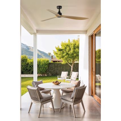 FARO 34360WT - Ventilador de techo OUTWOOD L marrón/negro Ø 150 cm Wi-Fi Tuya IP44 + mando a distancia